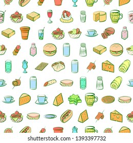 Food images. Background for printing, design, web. Seamless. Colored.