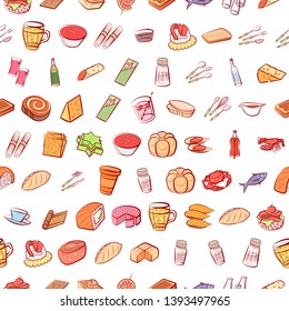 Food images. Background for printing, design, web. Seamless. Colored.