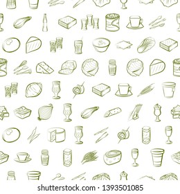 Food images. Background for printing, design, web. Usable as icons. Seamless. Binary color.