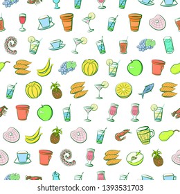 Food images. Background for printing, design, web. Seamless. Colored.