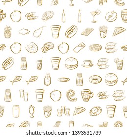 Food images. Background for printing, design, web. Seamless. Binary color.