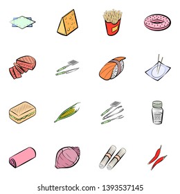 Food images. Background for printing, design, web. Usable as icons. Colored.