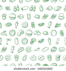 Food images. Background for printing, design, web. Usable as icons. Seamless. Binary color.