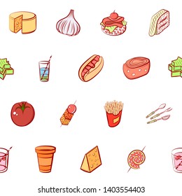 Food images. Background for printing, design, web. Usable as icons. Seamless. Colored.