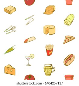 Food images. Background for printing, design, web. Usable as icons. Seamless. Colored.