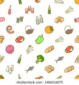 Food images. Background for printing, design, web. Usable as icons. Seamless. Colored.