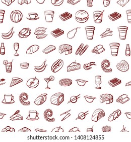Food images. Background for printing, design, web. Usable as icons. Seamless. Binary color.