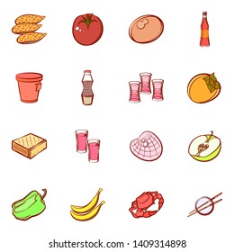 Food images. Background for printing, design, web. Usable as icons. Colored.