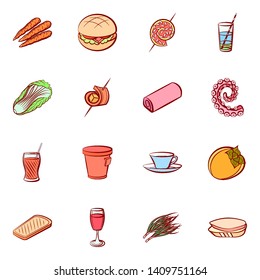 Food images. Background for printing, design, web. Usable as icons. Colored.