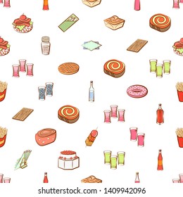Food images. Background for printing, design, web. Usable as icons. Seamless. Colored.