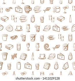 Food images. Background for printing, design, web. Usable as icons. Seamless. Binary color.