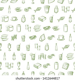 Food images. Background for printing, design, web. Usable as icons. Seamless. Binary color.