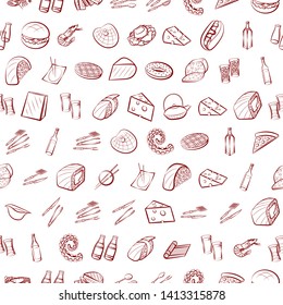 Food images. Background for printing, design, web. Usable as icons. Seamless. Binary color.