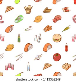 Food images. Background for printing, design, web. Usable as icons. Seamless. Colored.
