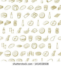 Food images. Background for printing, design, web. Usable as icons. Seamless. Binary color.