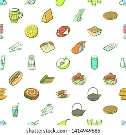 Food images. Background for printing, design, web. Usable as icons. Seamless. Colored.