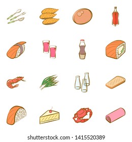 Food images. Background for printing, design, web. Usable as icons. Colored.