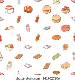 Food images. Background for printing, design, web. Usable as icons. Seamless. Colored.
