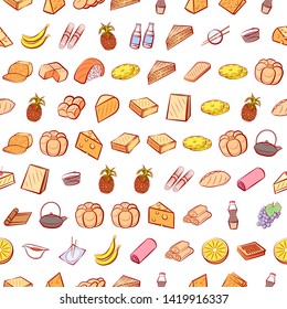 Food images. Background for printing, design, web. Usable as icons. Seamless. Colored.