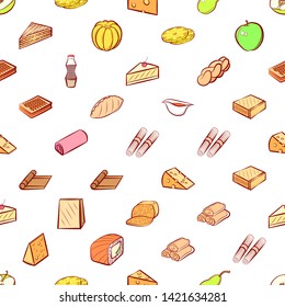 Food images. Background for printing, design, web. Usable as icons. Seamless. Colored.