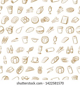 Food images. Background for printing, design, web. Usable as icons. Seamless. Binary color.