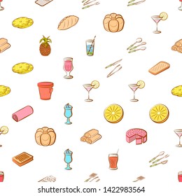 Food images. Background for printing, design, web. Usable as icons. Seamless. Colored.