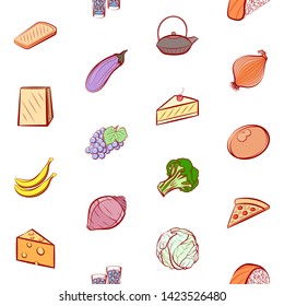 Food images. Background for printing, design, web. Usable as icons. Seamless. Colored.