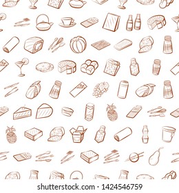 Food images. Background for printing, design, web. Usable as icons. Seamless. Binary color.