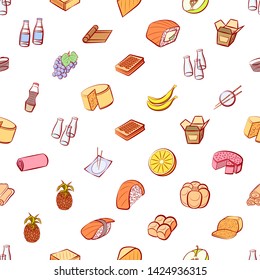 Food images. Background for printing, design, web. Usable as icons. Seamless. Colored.