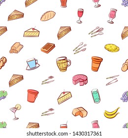 Food images. Background for printing, design, web. Usable as icons. Seamless. Colored.