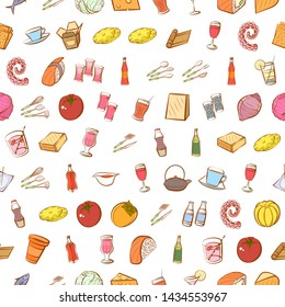 Food images. Background for printing, design, web. Usable as icons. Seamless. Colored.