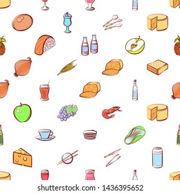 Food images. Background for printing, design, web. Usable as icons. Seamless. Colored.