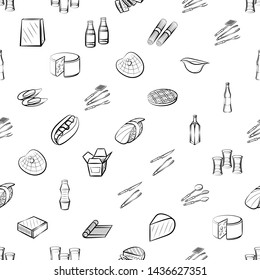 Food images. Background for printing, design, web. Usable as icons. Seamless. Monochrome binary, black and white.