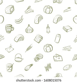 Food images. Background for printing, design, web. Usable as icons. Seamless. Binary color.