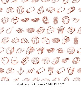 Food images. Background for printing, design, web. Usable as icons. Seamless. Binary color.