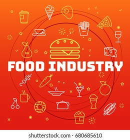 Food industry concept. Different thin line icons included
