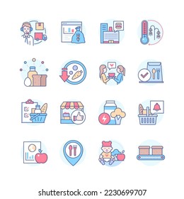 Food Industry and crisis - line design style icons set. Logistics chain, crop failure, malnutrition, famine charity, soup kitchens, child nutrition, equal distribution, support local markets