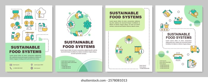 Food industry green circle brochure template. Environment preservation, natural. Leaflet design with linear icons. Editable 4 vector layouts