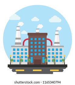 A food industry outlet with chimneys and smoke coming out 