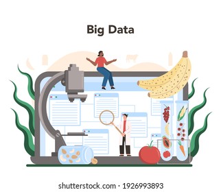 Food industry sector of the economy online service or platform. Light manufacturing and goods production. Big data. Isolated flat vector illustration