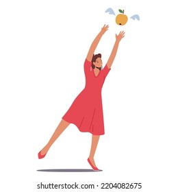 Food Inflation, Price Increase in Supermarket Concept. Global Crisis and Economic Recession. Woman Customer Character Catching Grocery Rising Up in Air Cartoon People Vector Illustration