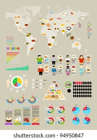Food Infographic set with colorful charts. Vector illustration.