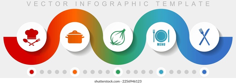 Food infographic vector template with icon set, miscellaneous icons such as chef hat, pot, onion, menu and cutlery for webdesign and mobile applications