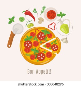 Food infographics. How to make pizza. Pizza ingredients. 