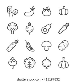 Food ingredient icons for application set 2. Included the icons as avocado, cabbage, potato, bean, carrot, vegetable and more.