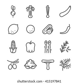 Food ingredient icons for application set 3. Included the icons as lime, lemon, mushroom, asparagus, dill, cucumber and more.