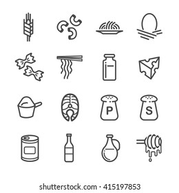 Food ingredient icons for application set 5. Included the icons as grain, barley, milk, cheese, honey, noodle and more.