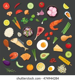 food and ingredients background vector flat design