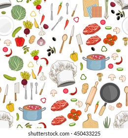 Food ingredients collection. Seamless pattern vector