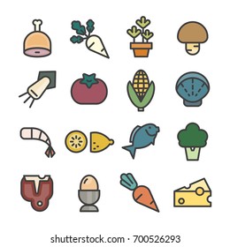 food ingredients line icon set vector raw material vegetable